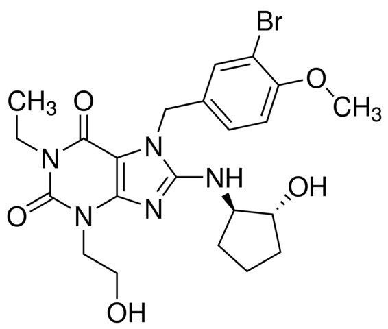 7-(3-Bromo-4-methoxybenzyl)-1-ethyl-8-(((1<i>R</i>,2<i>R</i>)-2-hydroxycyclopentyl)amino)-3-(2-hydroxyethyl)-3,7-dihydro-1<i>H</i>-purine-2,6-dione