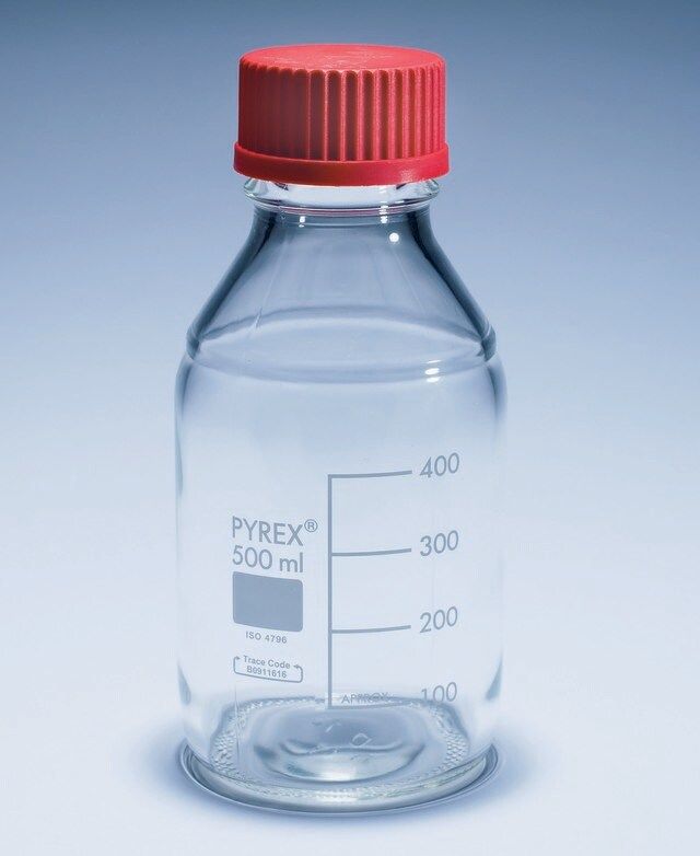 Pyrex<sup>?</sup> Media-Lab Bottles, with high temperature cap and pouring ring, with printed trace code