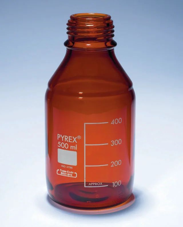 Pyrex<sup>?</sup> Media-Lab Bottles, amber glass, with-out cap and pouring ring, with printed trace code