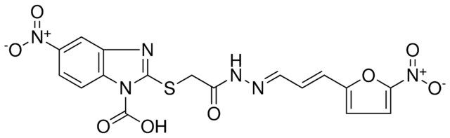 5-NITRO-2-[(2-{(2E)-2-[(2E)-3-(5-NITRO-2-FURYL)-2-PROPENYLIDENE]HYDRAZINO}-2-OXOETHYL)SULFANYL]-1H-BENZIMIDAZOLE-1-CARBOXYLIC ACID