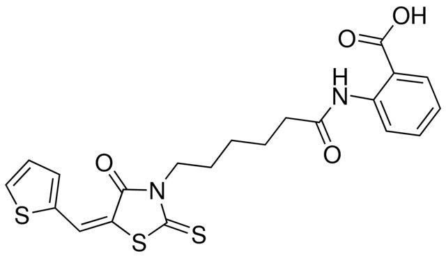 2-({6-[(5E)-4-OXO-5-(2-THIENYLMETHYLENE)-2-THIOXO-1,3-THIAZOLIDIN-3-YL]HEXANOYL}AMINO)BENZOIC ACID