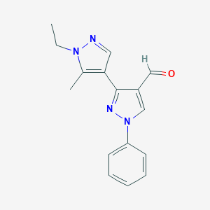 1'-Ethyl-5'-methyl-1-phenyl-1 H,1' H-[3,4']bipyrazolyl-4-carbaldehydeͼƬ